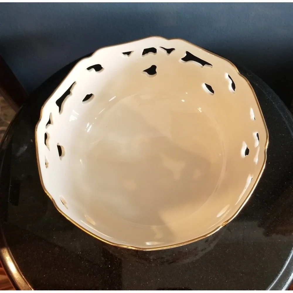 LENOX China Pierced Round Serving Centerpiece Bowl Floral